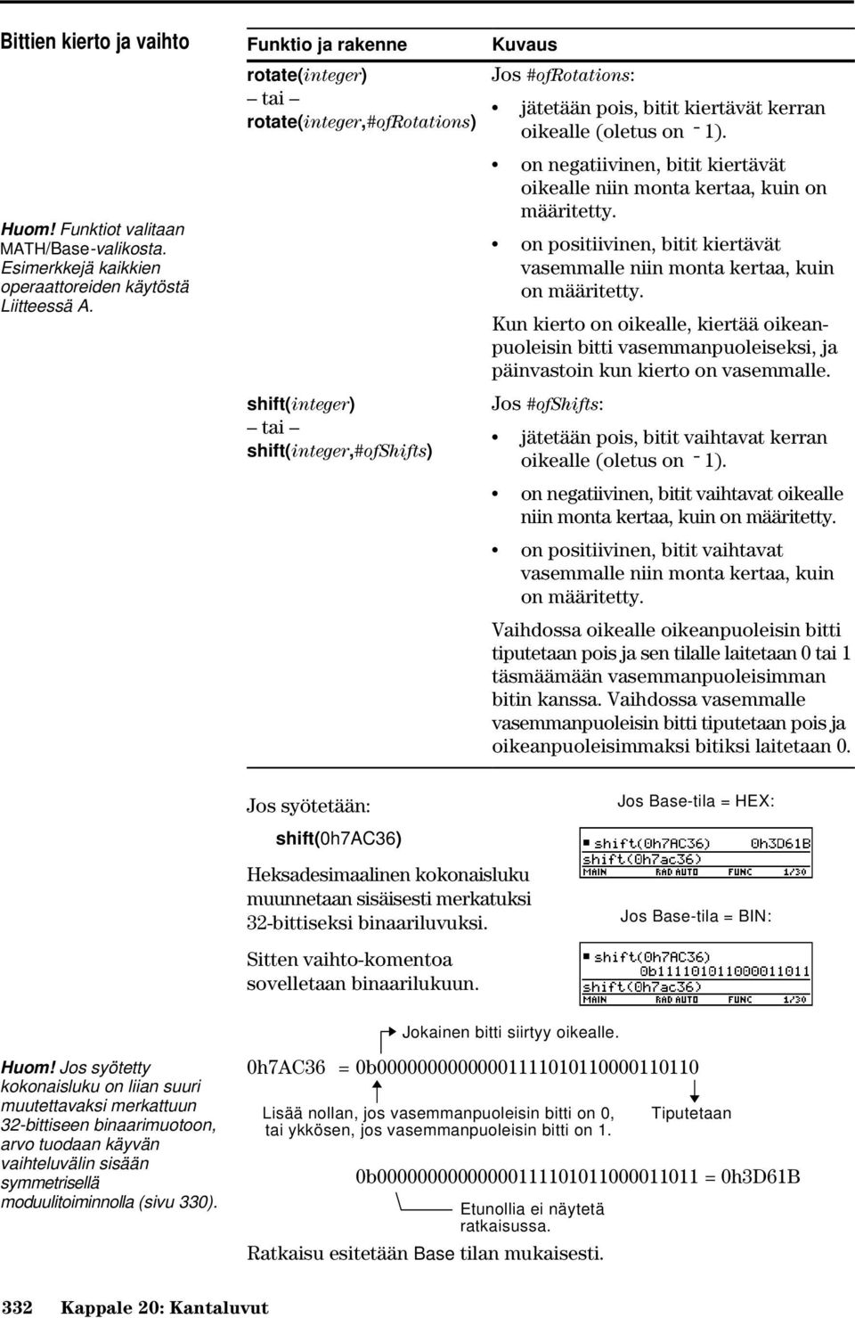 on negatiivinen, bitit kiertävät oikealle niin monta kertaa, kuin on määritetty. on positiivinen, bitit kiertävät vasemmalle niin monta kertaa, kuin on määritetty.