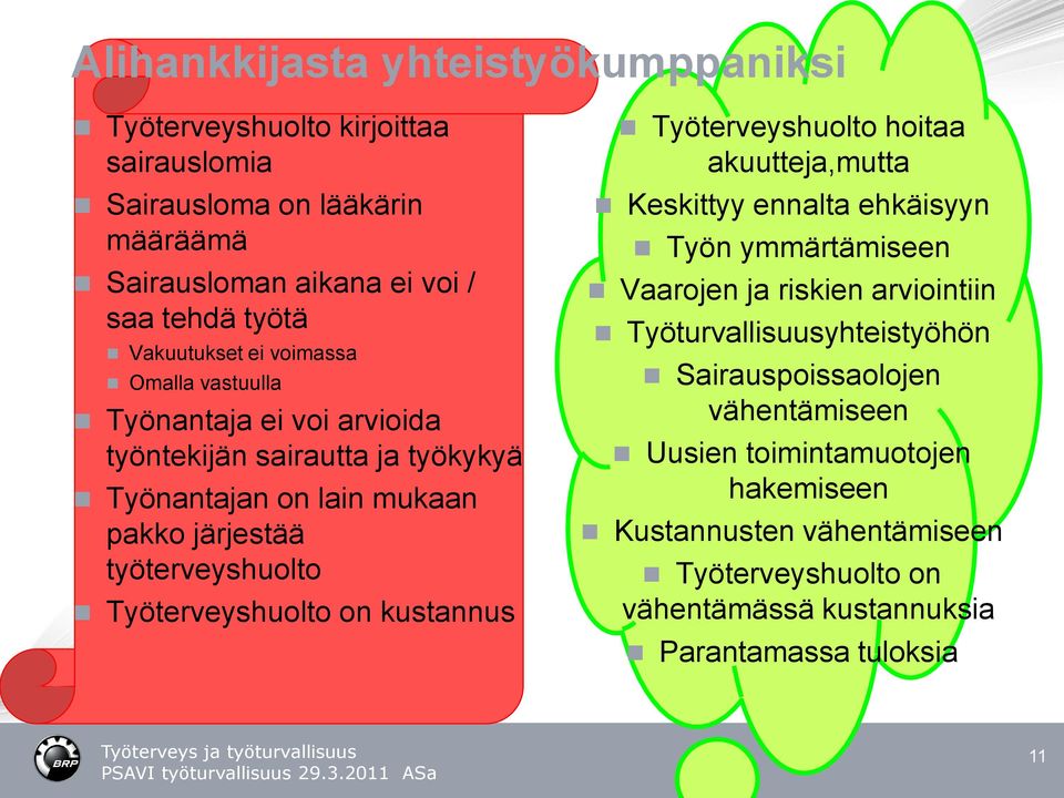 Työterveyshuolto on kustannus Työterveyshuolto hoitaa akuutteja,mutta Keskittyy ennalta ehkäisyyn Työn ymmärtämiseen Vaarojen ja riskien arviointiin