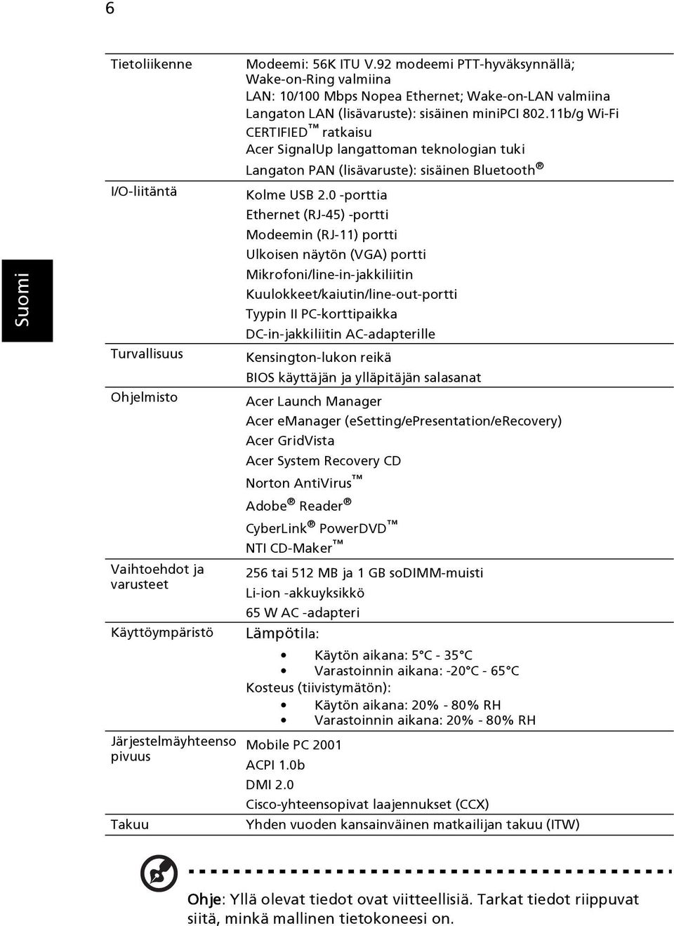 11b/g Wi-Fi CERTIFIED ratkaisu Acer SignalUp langattoman teknologian tuki Langaton PAN (lisävaruste): sisäinen Bluetooth Kolme USB 2.