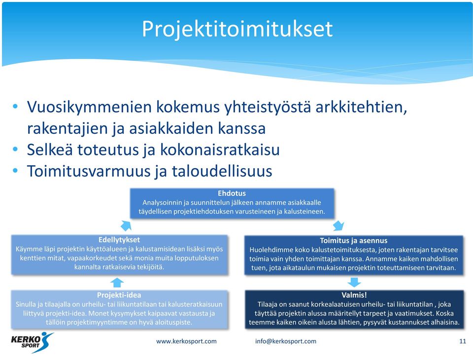 Edellytykset Käymme läpi projektin käyttöalueen ja kalustamisidean lisäksi myös kenttien mitat, vapaakorkeudet sekä monia muita lopputuloksen kannalta ratkaisevia tekijöitä.