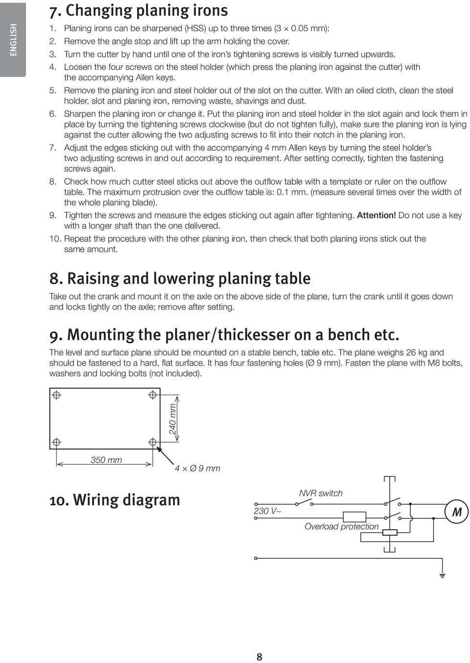 Loosen the four screws on the steel holder (which press the planing iron against the cutter) with the accompanying Allen keys. 5.