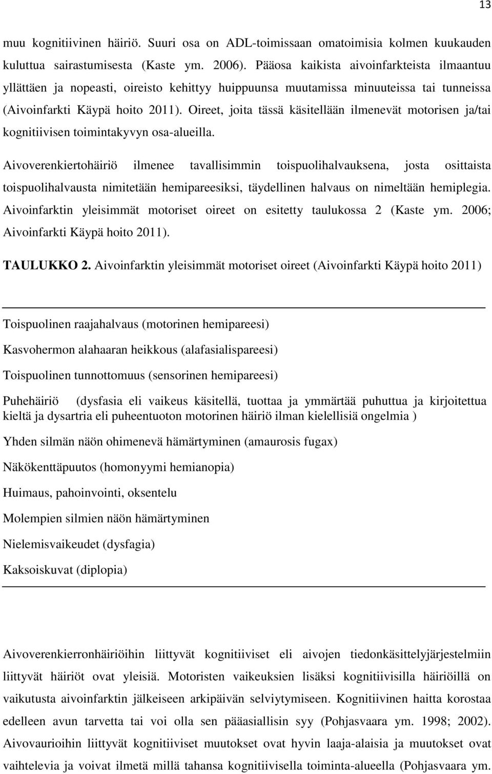 Oireet, joita tässä käsitellään ilmenevät motorisen ja/tai kognitiivisen toimintakyvyn osa-alueilla.