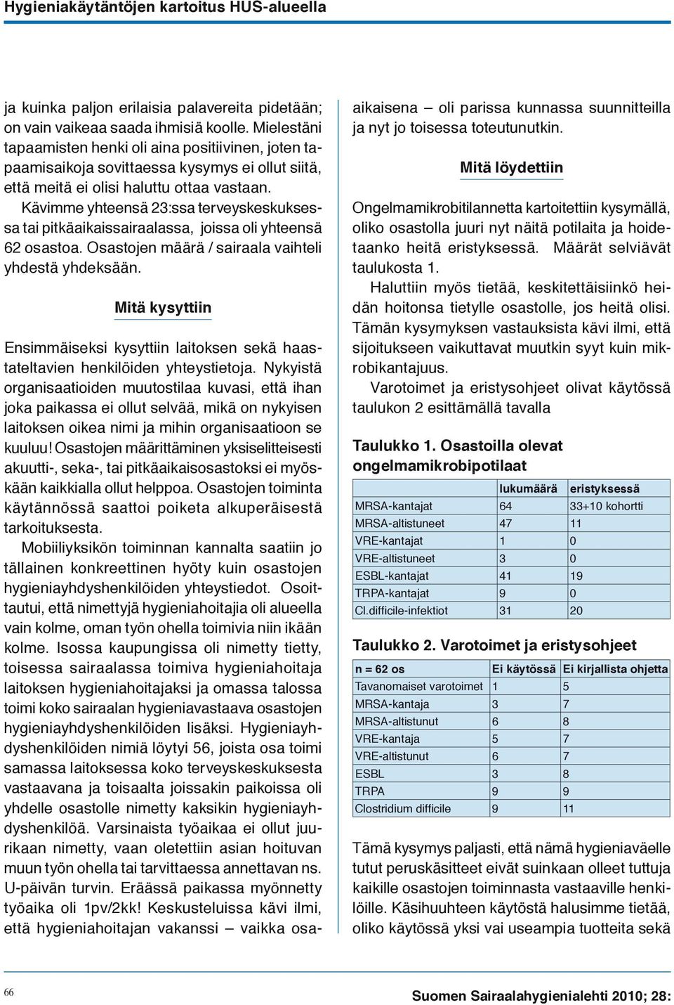 Kävimme yhteensä 23:ssa terveyskeskuksessa tai pitkäaikaissairaalassa, joissa oli yhteensä 62 osastoa. Osastojen määrä / sairaala vaihteli yhdestä yhdeksään.