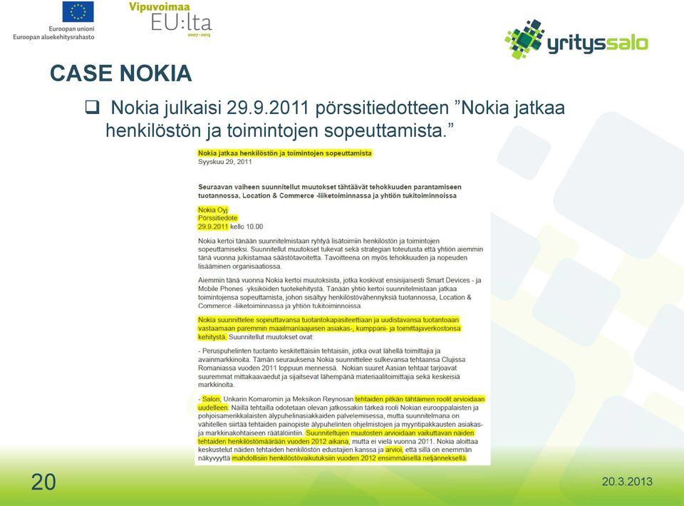 Nokia jatkaa henkilöstön ja