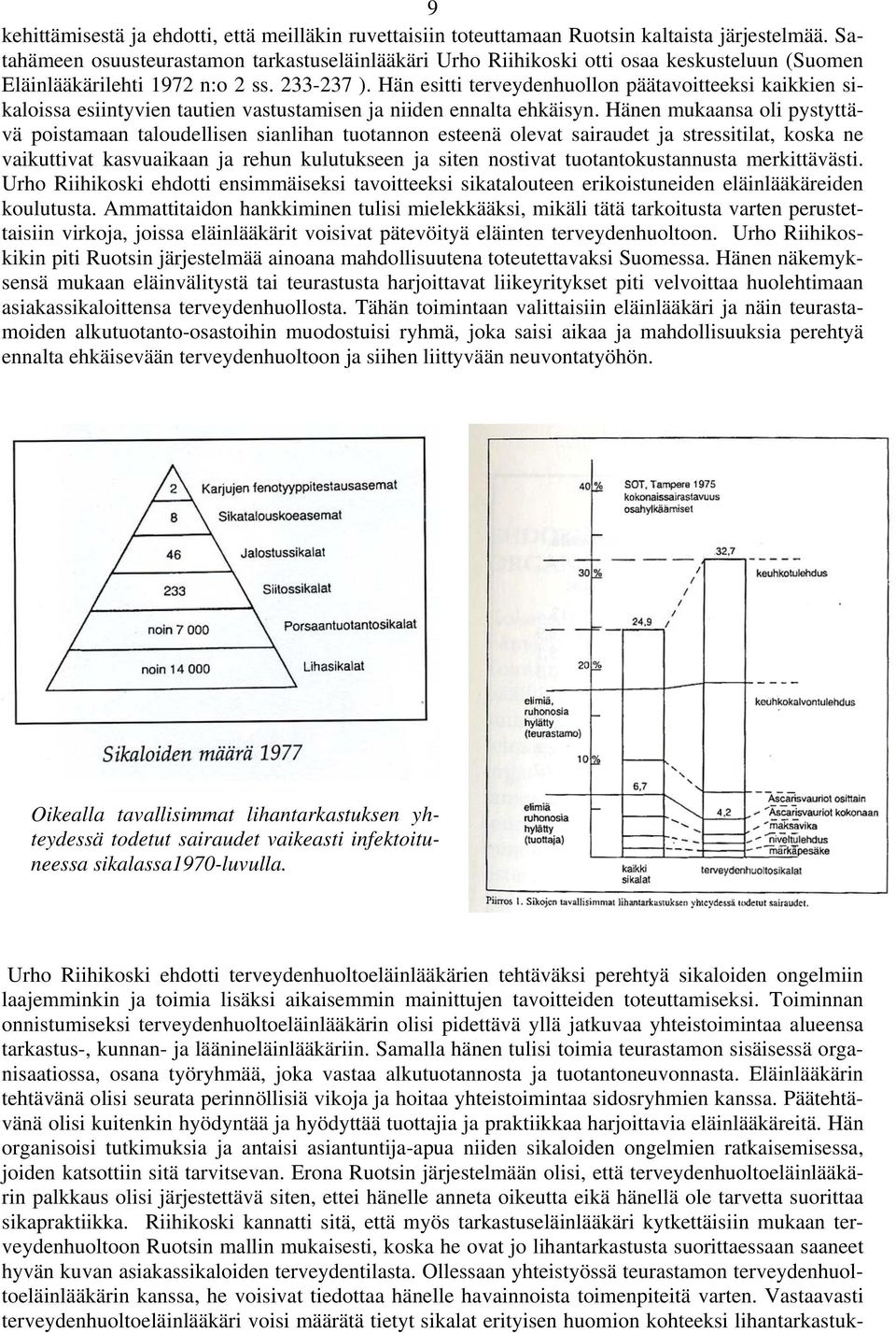 Hän esitti terveydenhuollon päätavoitteeksi kaikkien sikaloissa esiintyvien tautien vastustamisen ja niiden ennalta ehkäisyn.