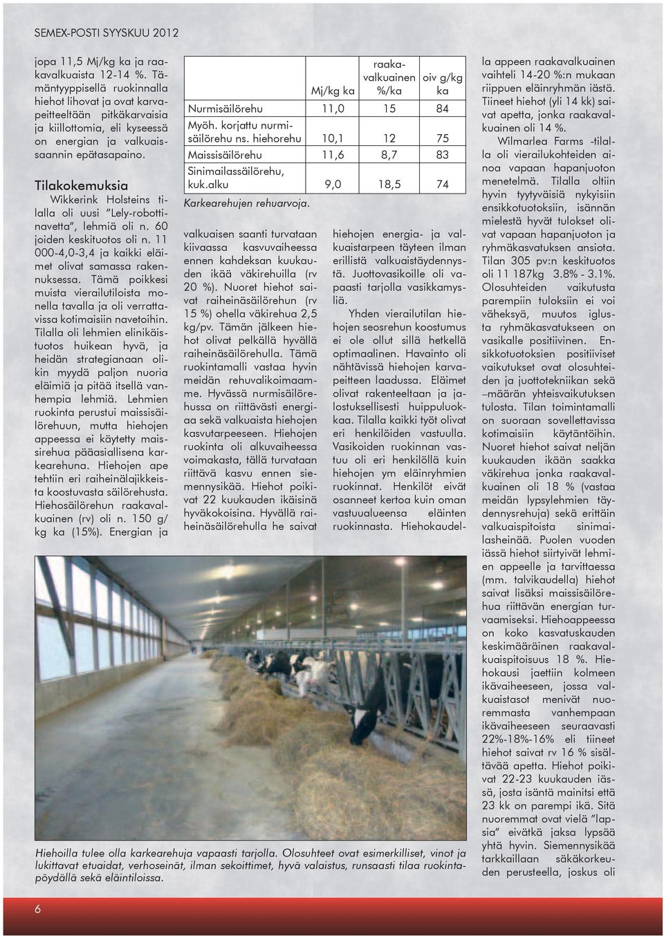 Tilakokemuksia Wikkerink Holsteins tilalla oli uusi Lely-robottinavetta, lehmiä oli n. 0 joiden keskituotos oli n. 11 000-,0-3, ja kaikki eläimet olivat samassa rakennuksessa.
