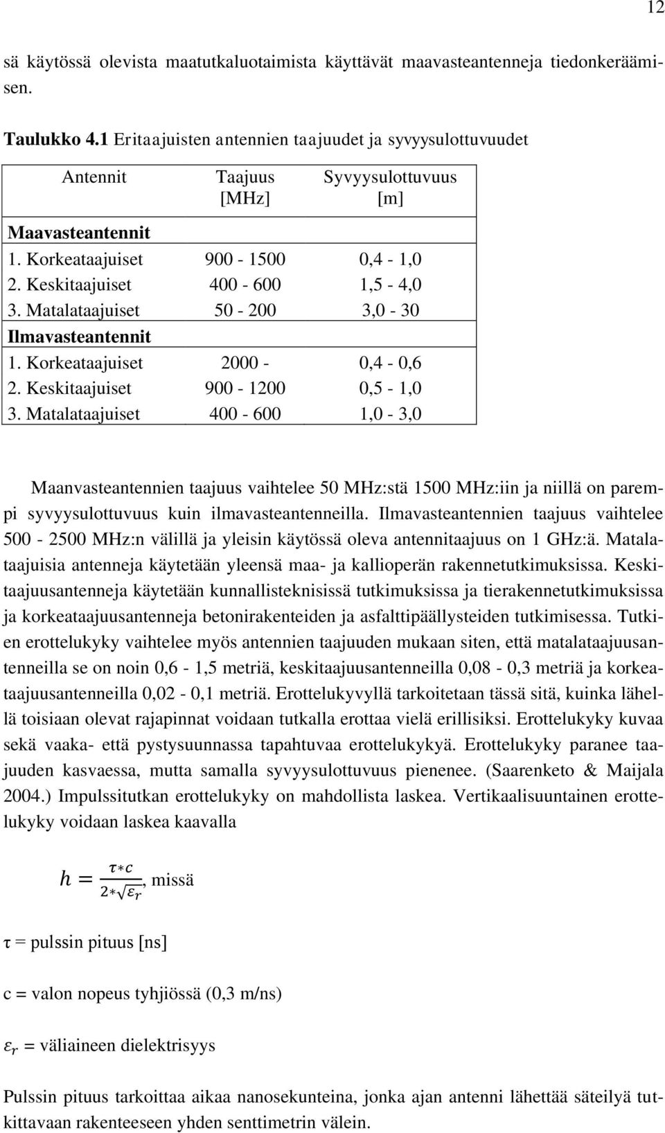 Matalataajuiset 50-200 3,0-30 Ilmavasteantennit 1. Korkeataajuiset 2000-0,4-0,6 2. Keskitaajuiset 900-1200 0,5-1,0 3.