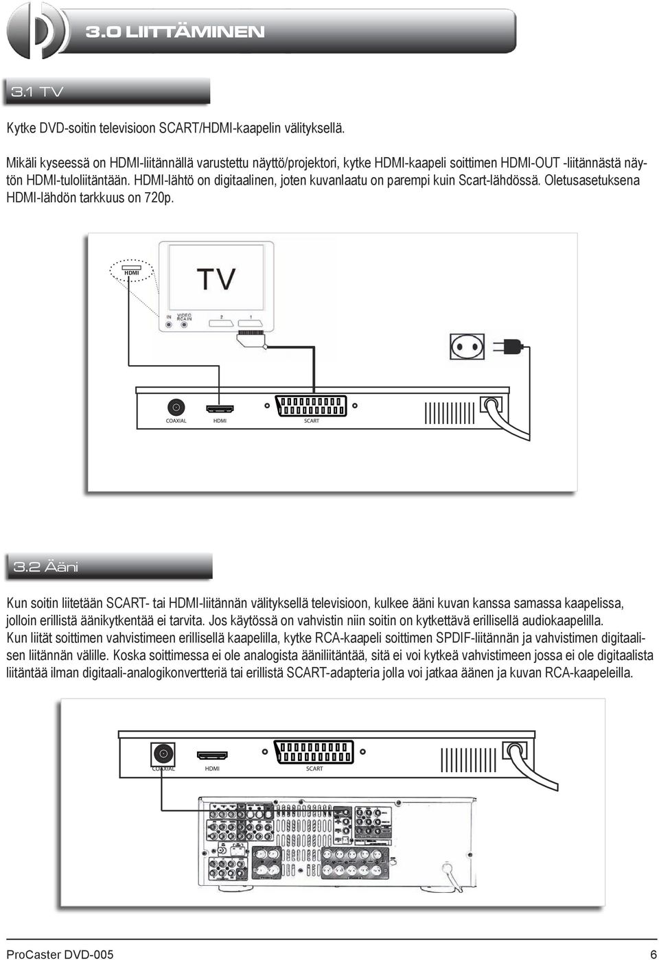 HDMI-lähtö on digitaalinen, joten kuvanlaatu on parempi kuin Scart-lähdössä. Oletusasetuksena HDMI-lähdön tarkkuus on 720p. HDMI 3.