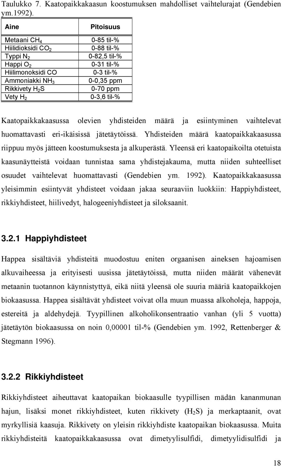 ppm 0-3,6 til-% Kaatopaikkakaasussa olevien yhdisteiden määrä ja esiintyminen vaihtelevat huomattavasti eri-ikäisissä jätetäytöissä.