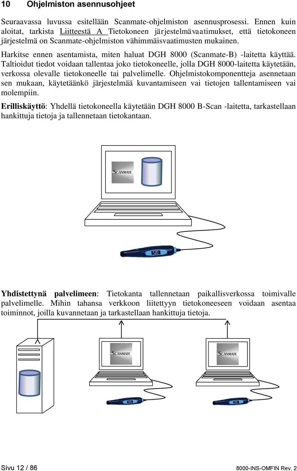 Harkitse ennen asentamista, miten haluat DGH 8000 (Scanmate-B) -laitetta käyttää.