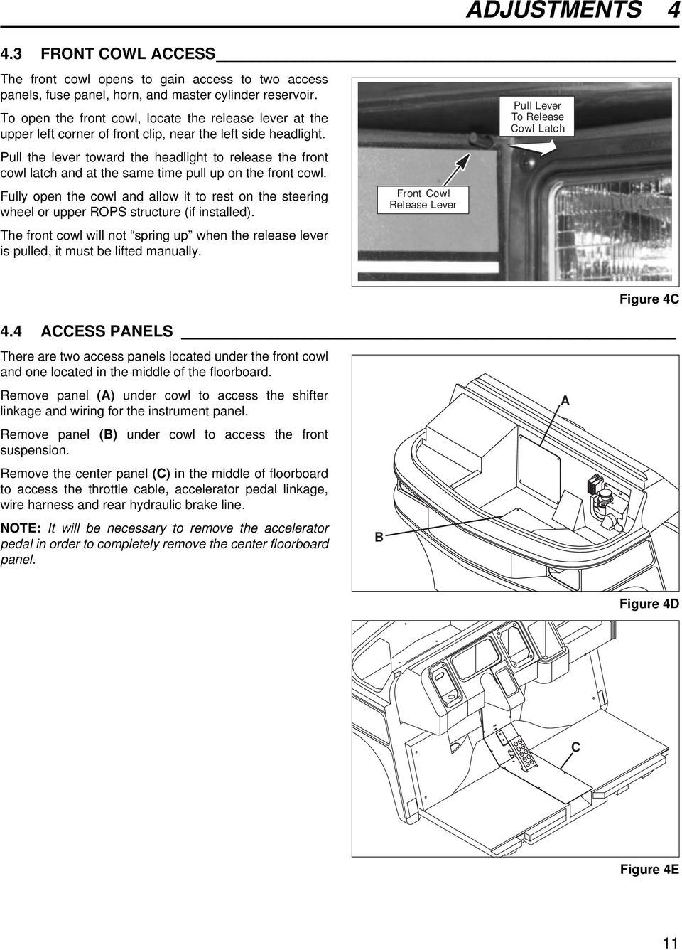 Pull the lever toward the headlight to release the front cowl latch and at the same time pull up on the front cowl.