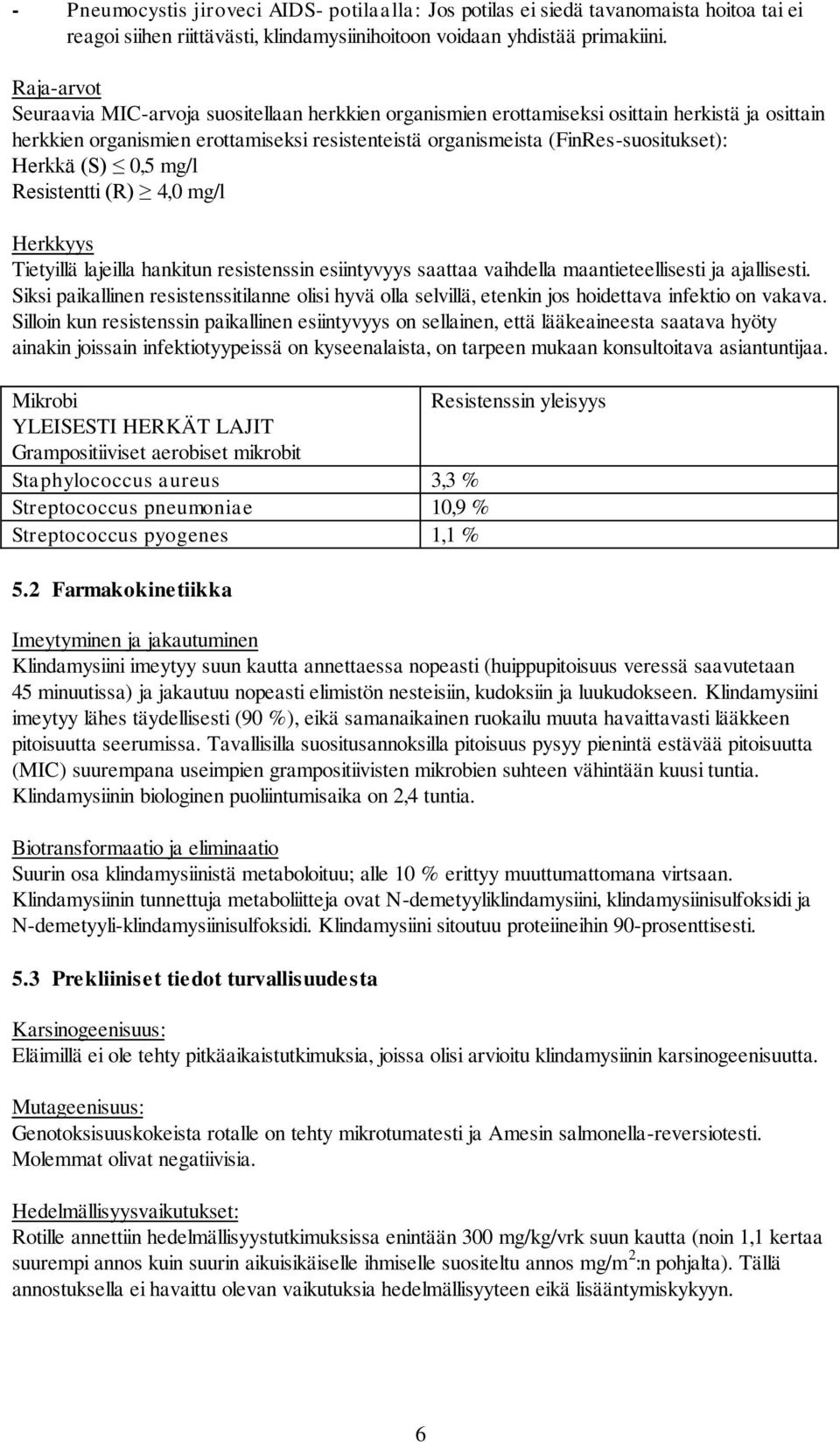 Herkkä (S) 0,5 mg/l Resistentti (R) 4,0 mg/l Herkkyys Tietyillä lajeilla hankitun resistenssin esiintyvyys saattaa vaihdella maantieteellisesti ja ajallisesti.