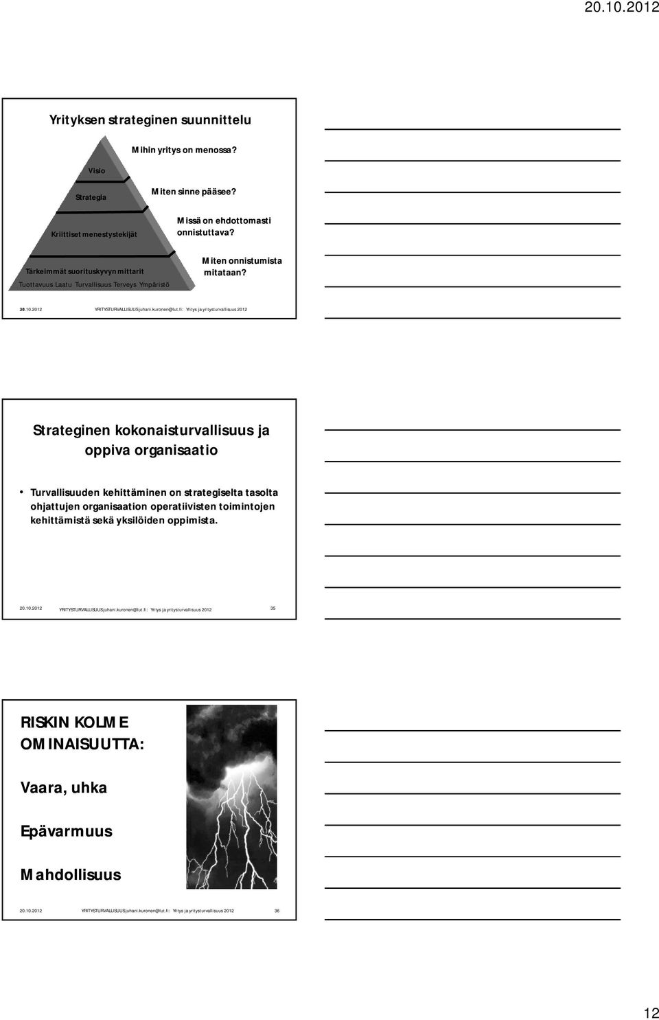 Tärkeimmät suorituskyvyn mittarit Tuottavuus Laatu Turvallisuus Terveys Ympäristö Miten onnistumista mitataan?