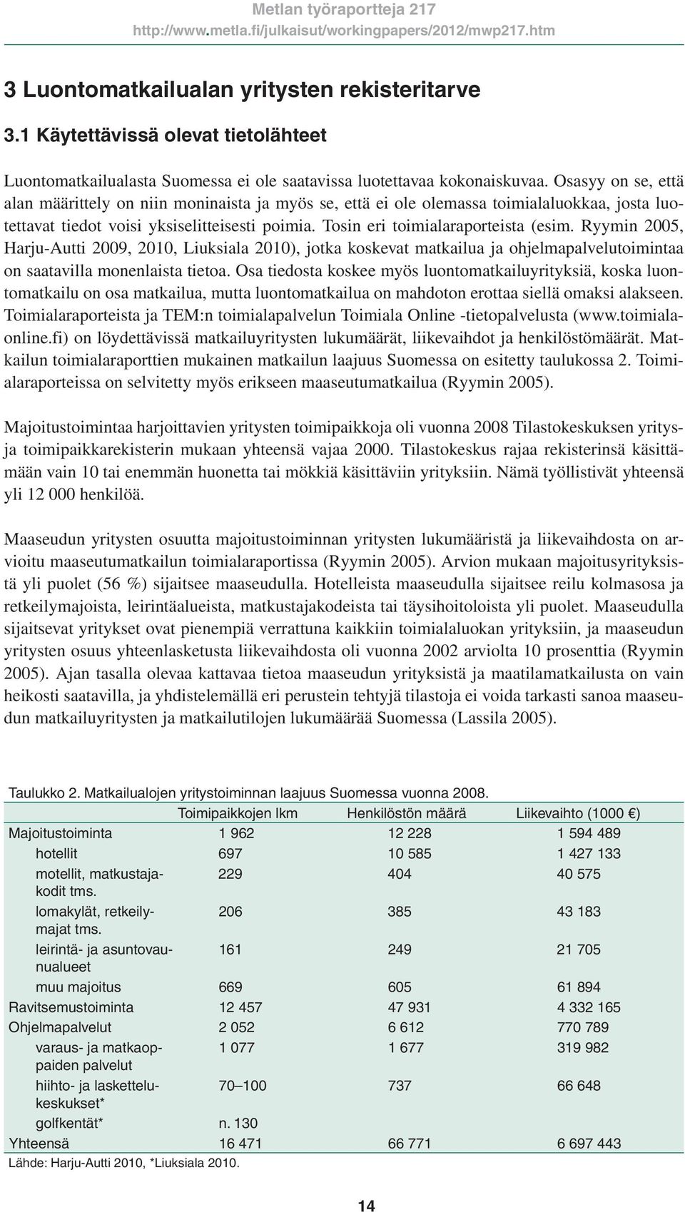 Ryymin 2005, Harju-Autti 2009, 2010, Liuksiala 2010), jotka koskevat matkailua ja ohjelmapalvelutoimintaa on saatavilla monenlaista tietoa.