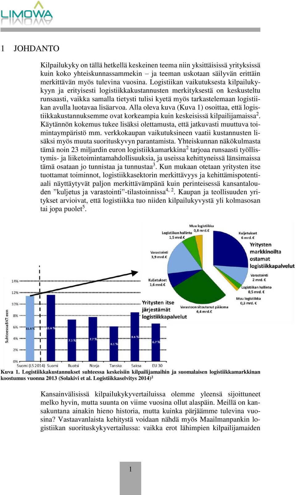 luotavaa lisäarvoa. Alla oleva kuva (Kuva 1) osoittaa, että logistiikkakustannuksemme ovat korkeampia kuin keskeisissä kilpailijamaissa 2.