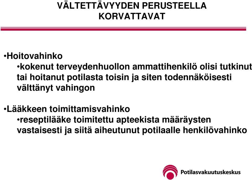 todennäköisesti välttänyt vahingon Lääkkeen toimittamisvahinko reseptilääke