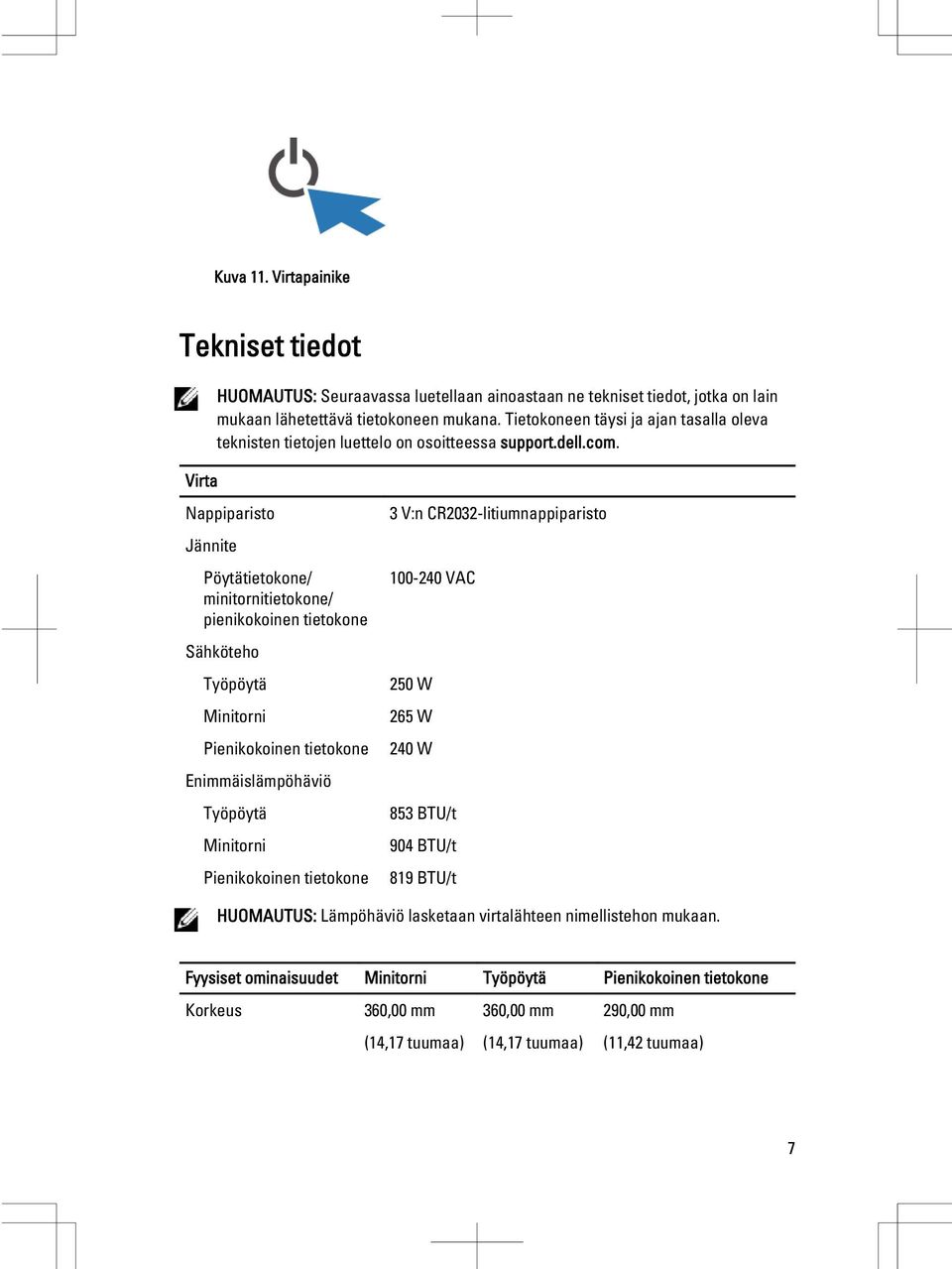 Nappiparisto Jännite Pöytätietokone/ minitornitietokone/ pienikokoinen tietokone Sähköteho Työpöytä Minitorni Pienikokoinen tietokone Enimmäislämpöhäviö Työpöytä Minitorni Pienikokoinen