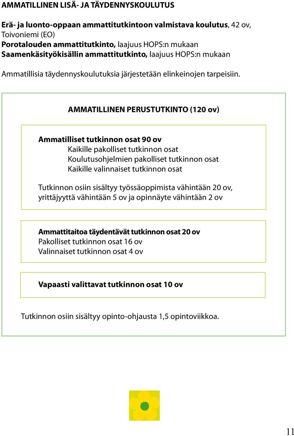 AMMATILLINEN PERUSTUTKINTO (120 ov) Ammatilliset tutkinnon osat 90 ov Kaikille pakolliset tutkinnon osat Koulutusohjelmien pakolliset tutkinnon osat Kaikille valinnaiset tutkinnon osat Tutkinnon