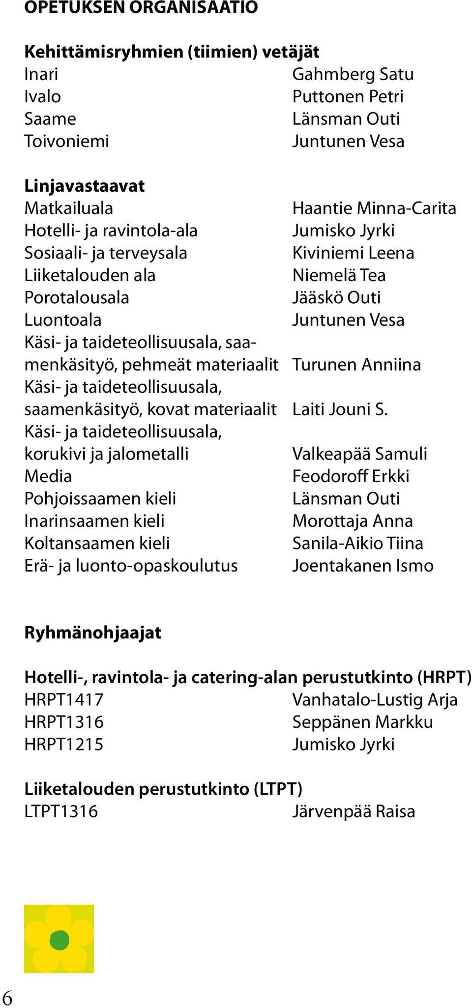 saamenkäsityö, pehmeät materiaalit Turunen Anniina Käsi- ja taideteollisuusala, saamenkäsityö, kovat materiaalit Laiti Jouni S.