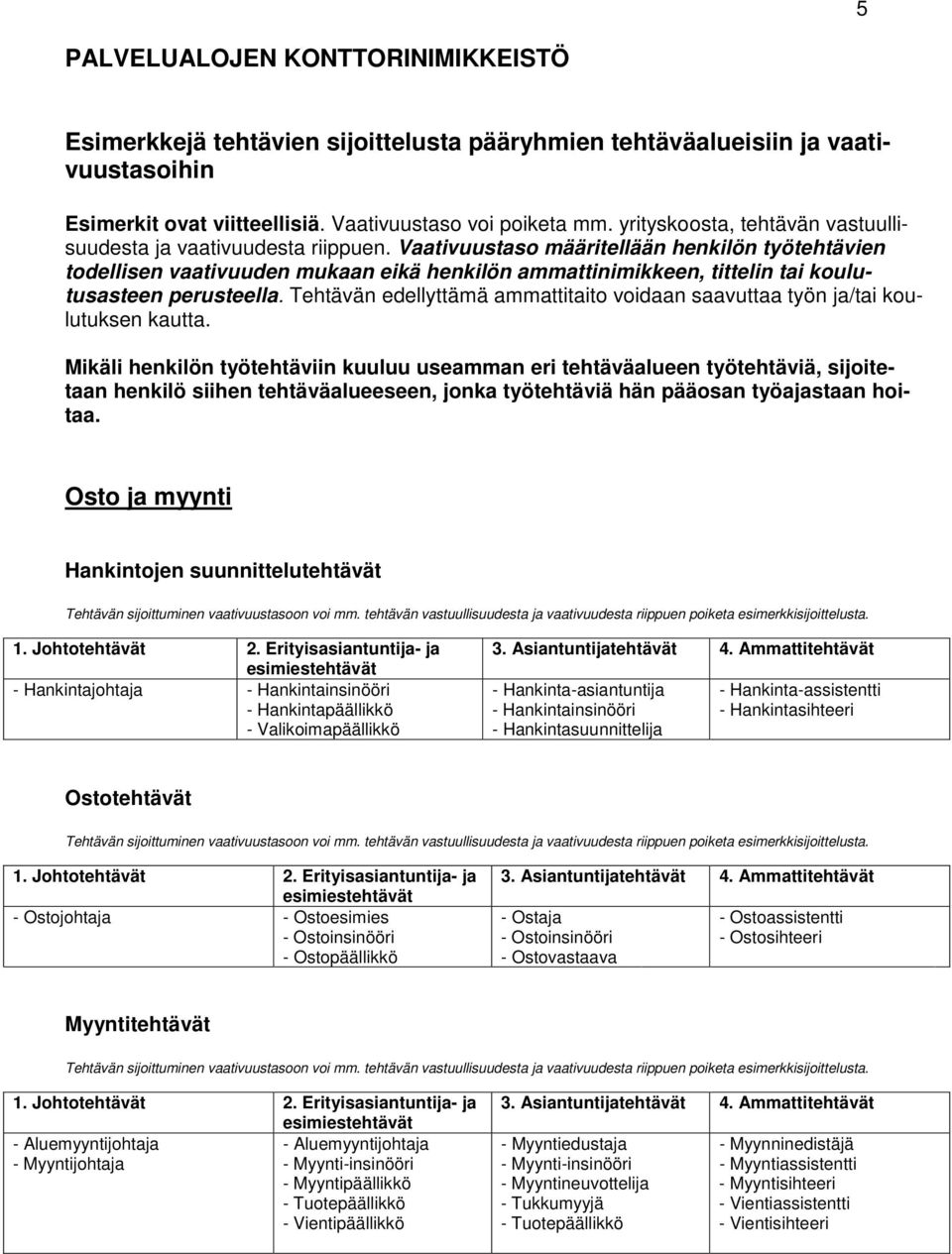 Vaativuustaso määritellään henkilön työtehtävien todellisen vaativuuden mukaan eikä henkilön ammattinimikkeen, tittelin tai koulutusasteen perusteella.