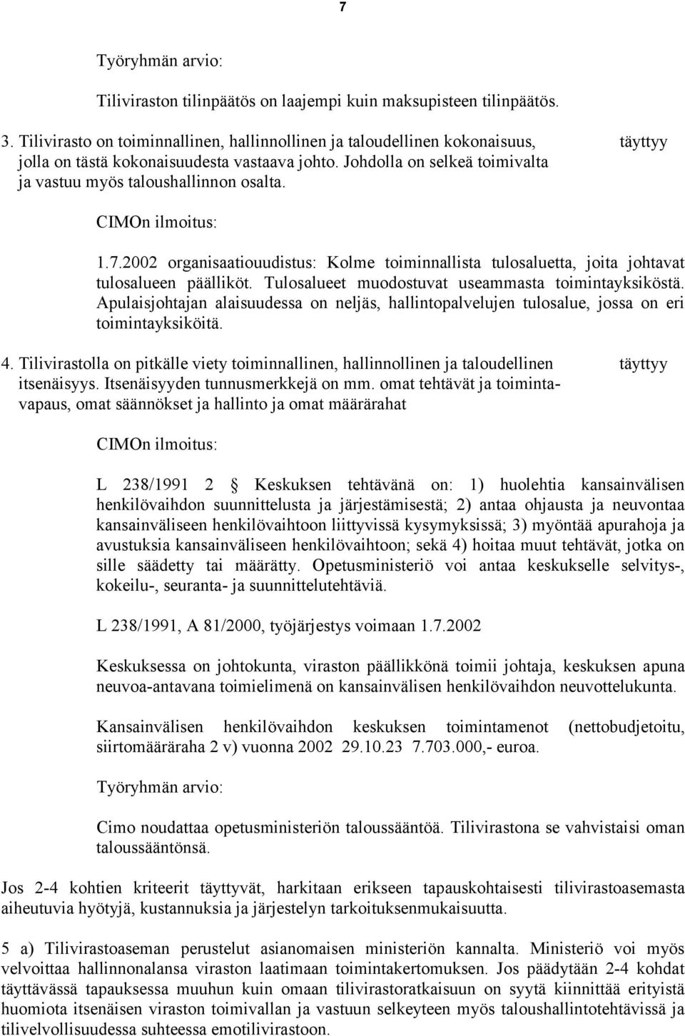 CIMOn ilmoitus: 1.7.2002 organisaatiouudistus: Kolme toiminnallista tulosaluetta, joita johtavat tulosalueen päälliköt. Tulosalueet muodostuvat useammasta toimintayksiköstä.