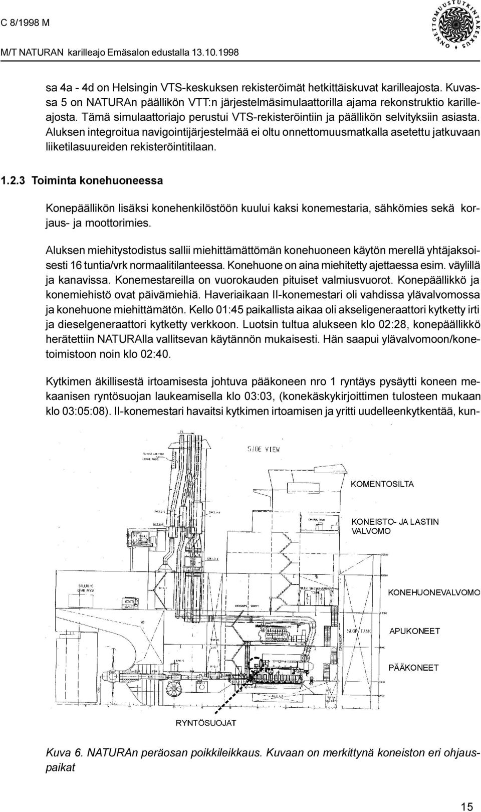 Aluksen integroitua navigointijärjestelmää ei oltu onnettomuusmatkalla asetettu jatkuvaan liiketilasuureiden rekisteröintitilaan. 1.2.