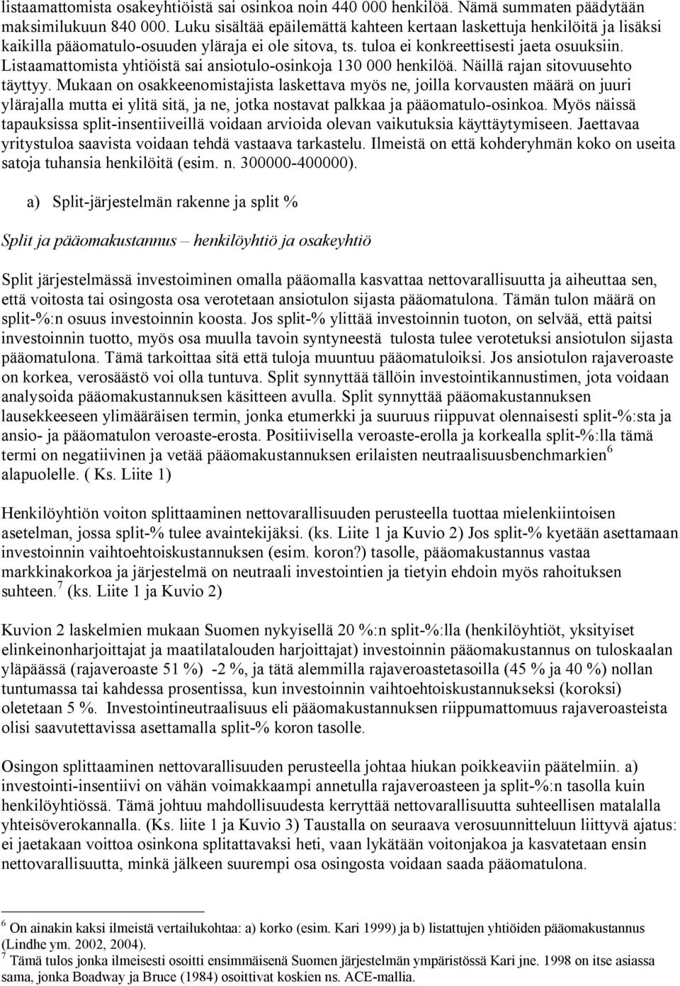 Listaamattomista yhtiöistä sai ansiotulo-osinkoja 130 000 henkilöä. Näillä rajan sitovuusehto täyttyy.