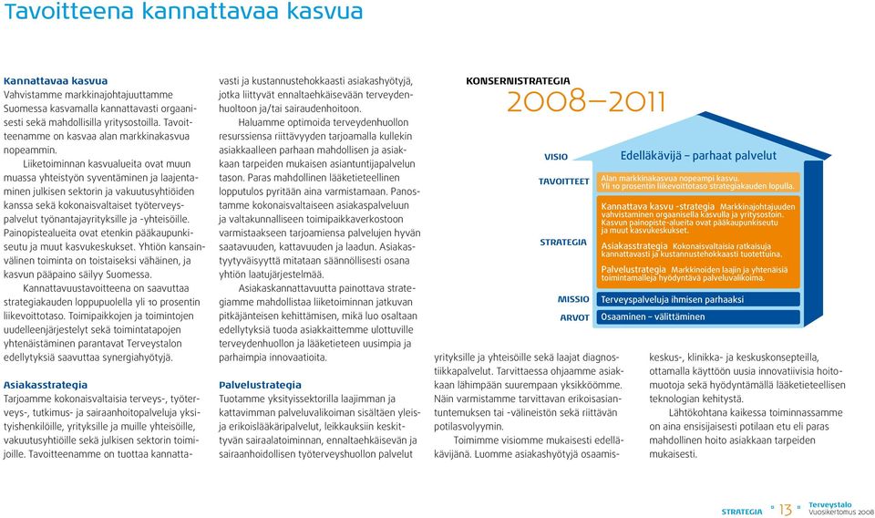 Liiketoiminnan kasvualueita ovat muun muassa yhteistyön syventäminen ja laajentaminen julkisen sektorin ja vakuutusyhtiöiden kanssa sekä kokonaisvaltaiset työterveyspalvelut työnantajayrityksille ja