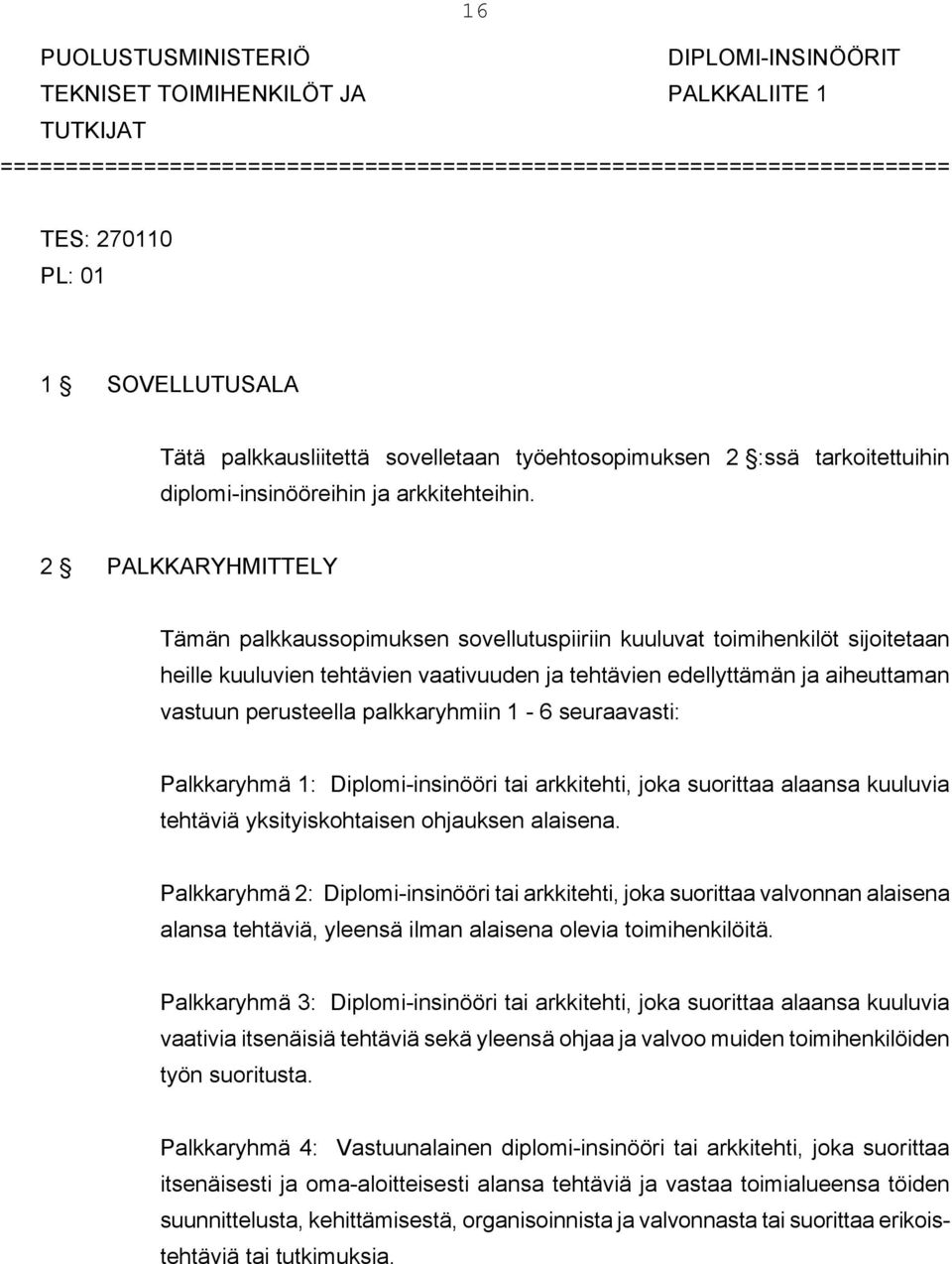 2 PALKKARYHMITTELY Tämän palkkaussopimuksen sovellutuspiiriin kuuluvat toimihenkilöt sijoitetaan heille kuuluvien tehtävien vaativuuden ja tehtävien edellyttämän ja aiheuttaman vastuun perusteella