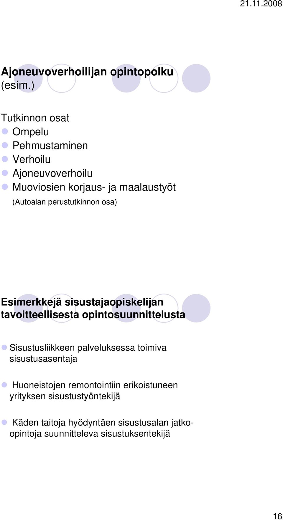 perustutkinnon osa) Esimerkkejä sisustajaopiskelijan tavoitteellisesta opintosuunnittelusta Sisustusliikkeen