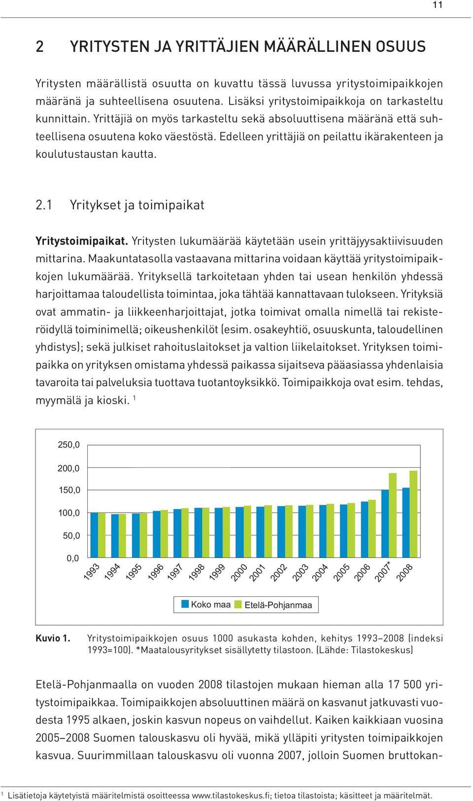 Edelleen yrittäjiä on peilattu ikärakenteen ja koulutustaustan kautta. 2.1 Yritykset ja toimipaikat Yritystoimipaikat. Yritysten lukumäärää käytetään usein yrittäjyysaktiivisuuden mittarina.