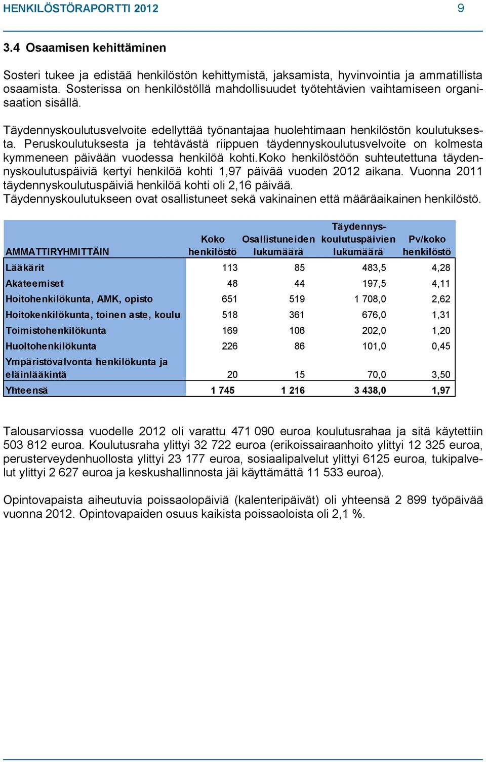 Peruskoulutuksesta ja tehtävästä riippuen täydennyskoulutusvelvoite on kolmesta kymmeneen päivään vuodessa henkilöä kohti.