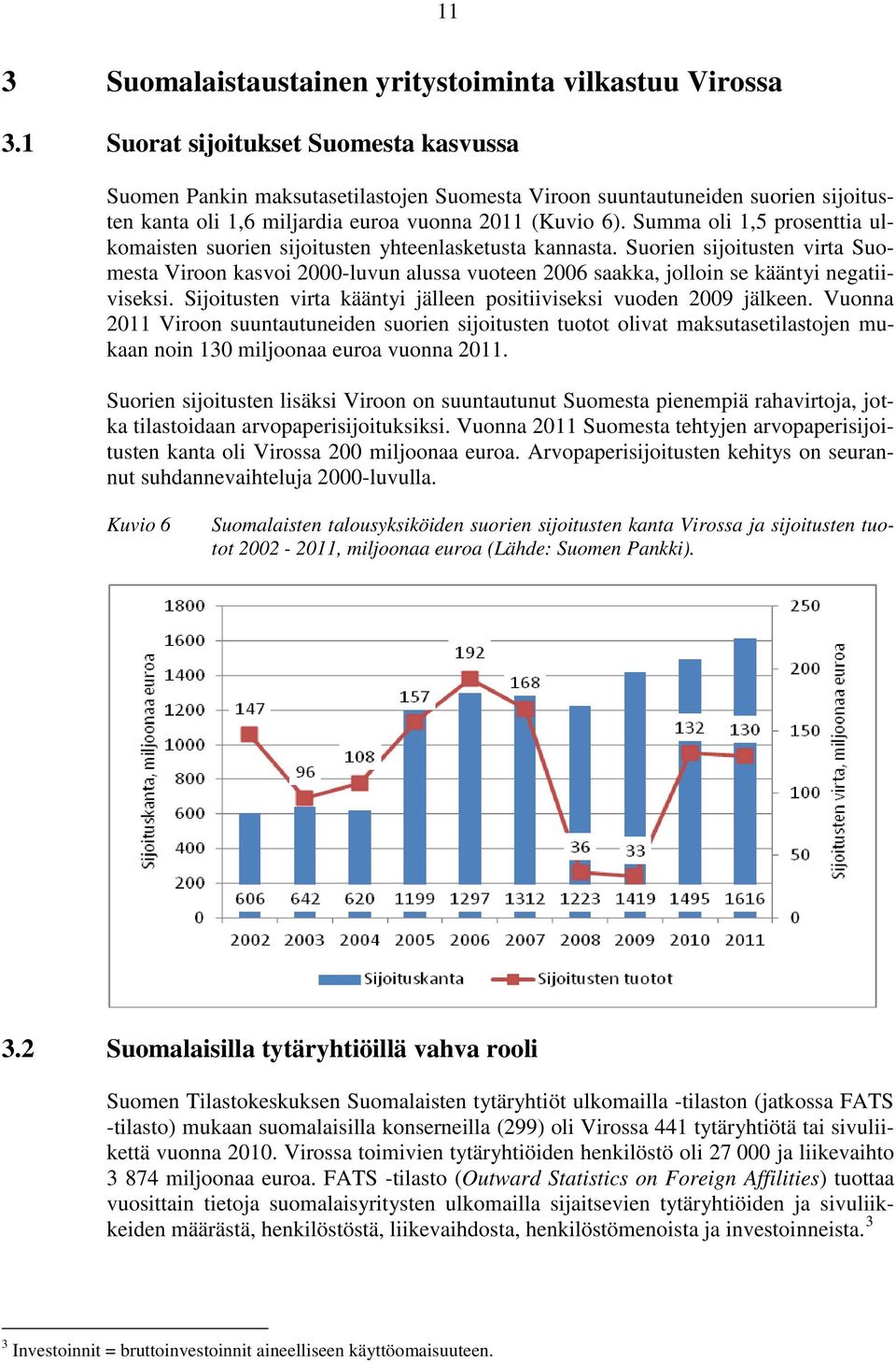 Summa oli 1,5 prosenttia ulkomaisten suorien sijoitusten yhteenlasketusta kannasta.