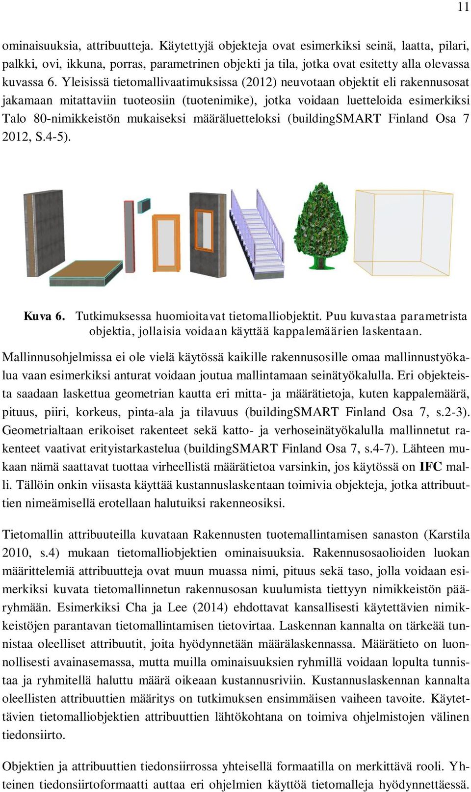 määräluetteloksi (buildingsmart Finland Osa 7 2012, S.4-5). Kuva 6. Tutkimuksessa huomioitavat tietomalliobjektit.