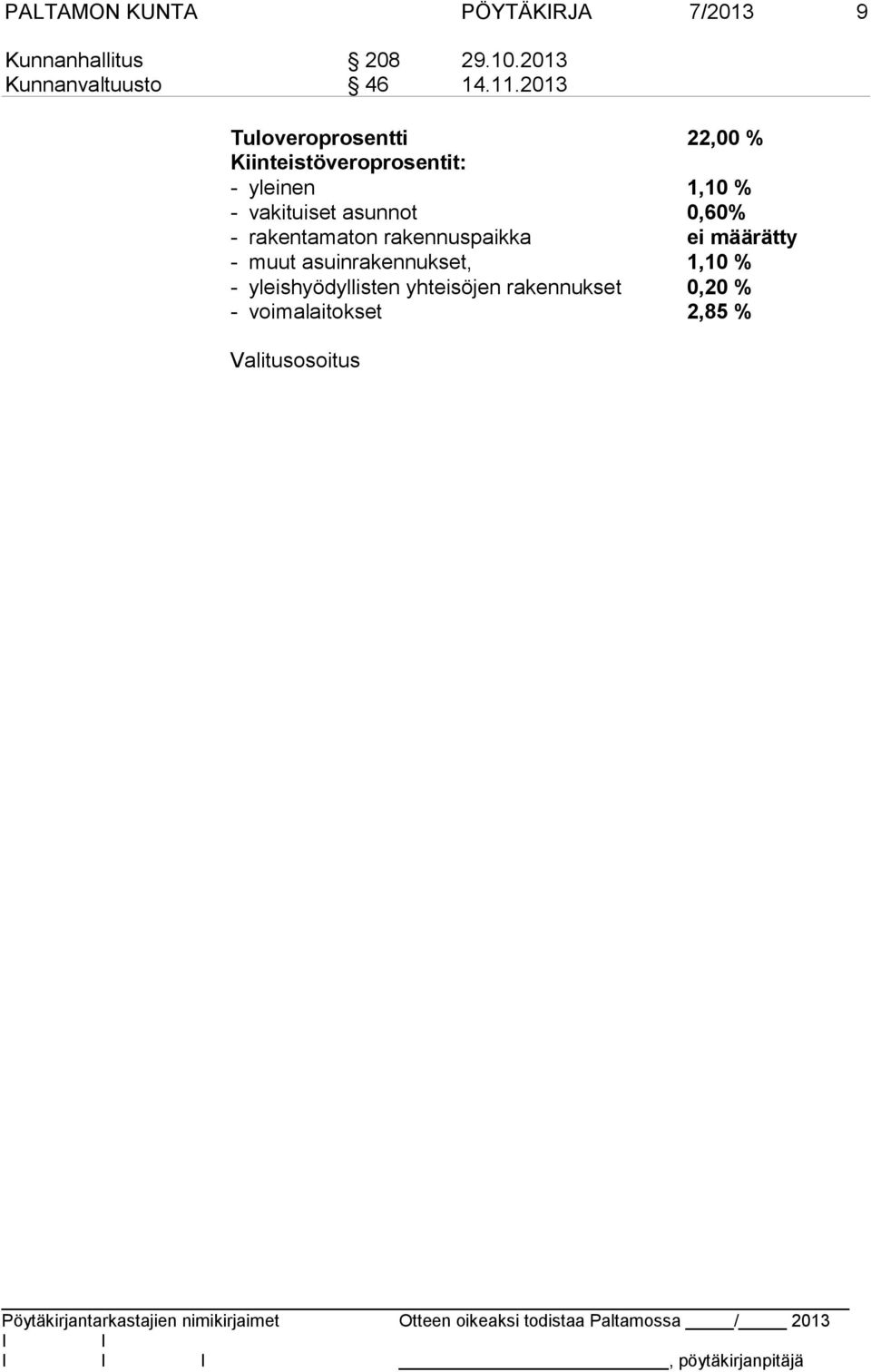 asunnot 0,60% - rakentamaton rakennuspaikka ei määrätty - muut asuinrakennukset, 1,10 % -