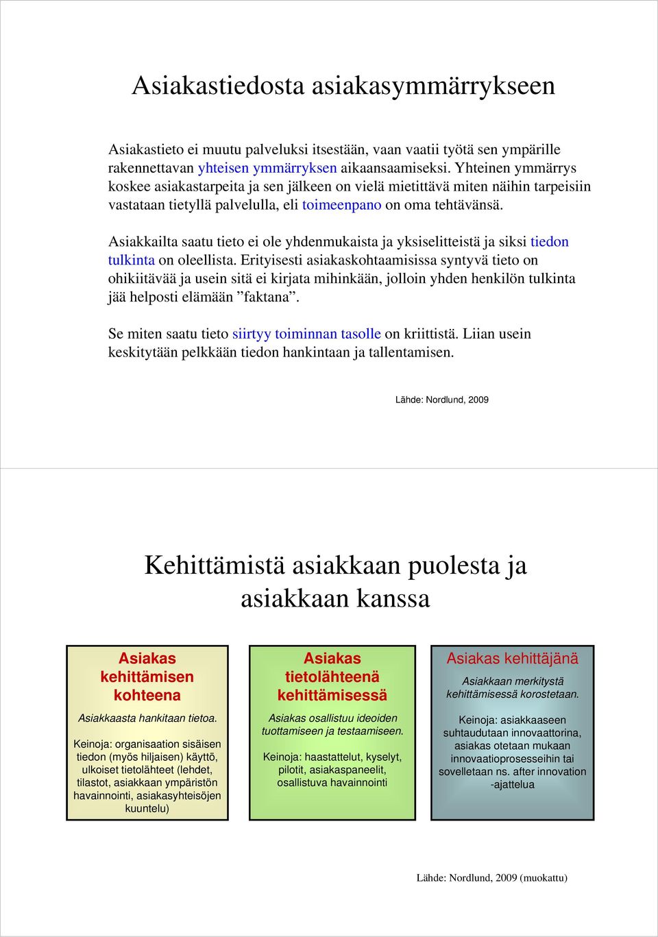 Asiakkailta saatu tieto ei ole yhdenmukaista ja yksiselitteistä ja siksi tiedon tulkinta on oleellista.