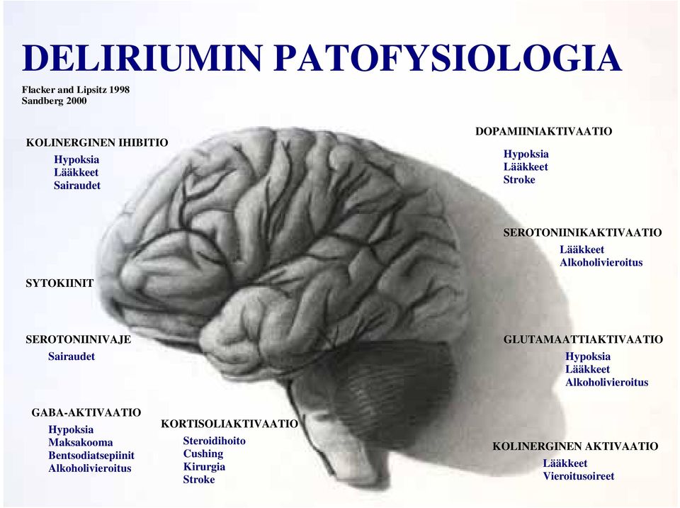 SEROTONIINIVAJE Sairaudet GLUTAMAATTIAKTIVAATIO Hypoksia Lääkkeet Alkoholivieroitus GABA-AKTIVAATIO Hypoksia Maksakooma