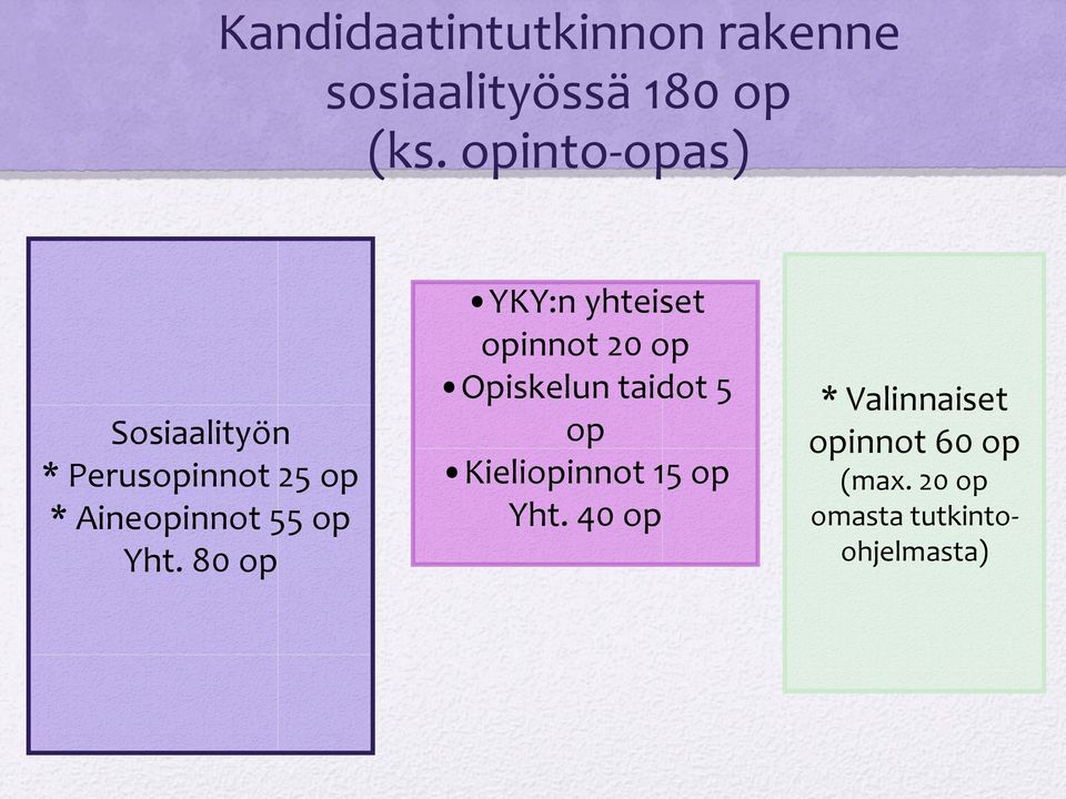 80 op YKY:n yhteiset opinnot 20 op Opiskelun taidot 5 op Kieliopinnot