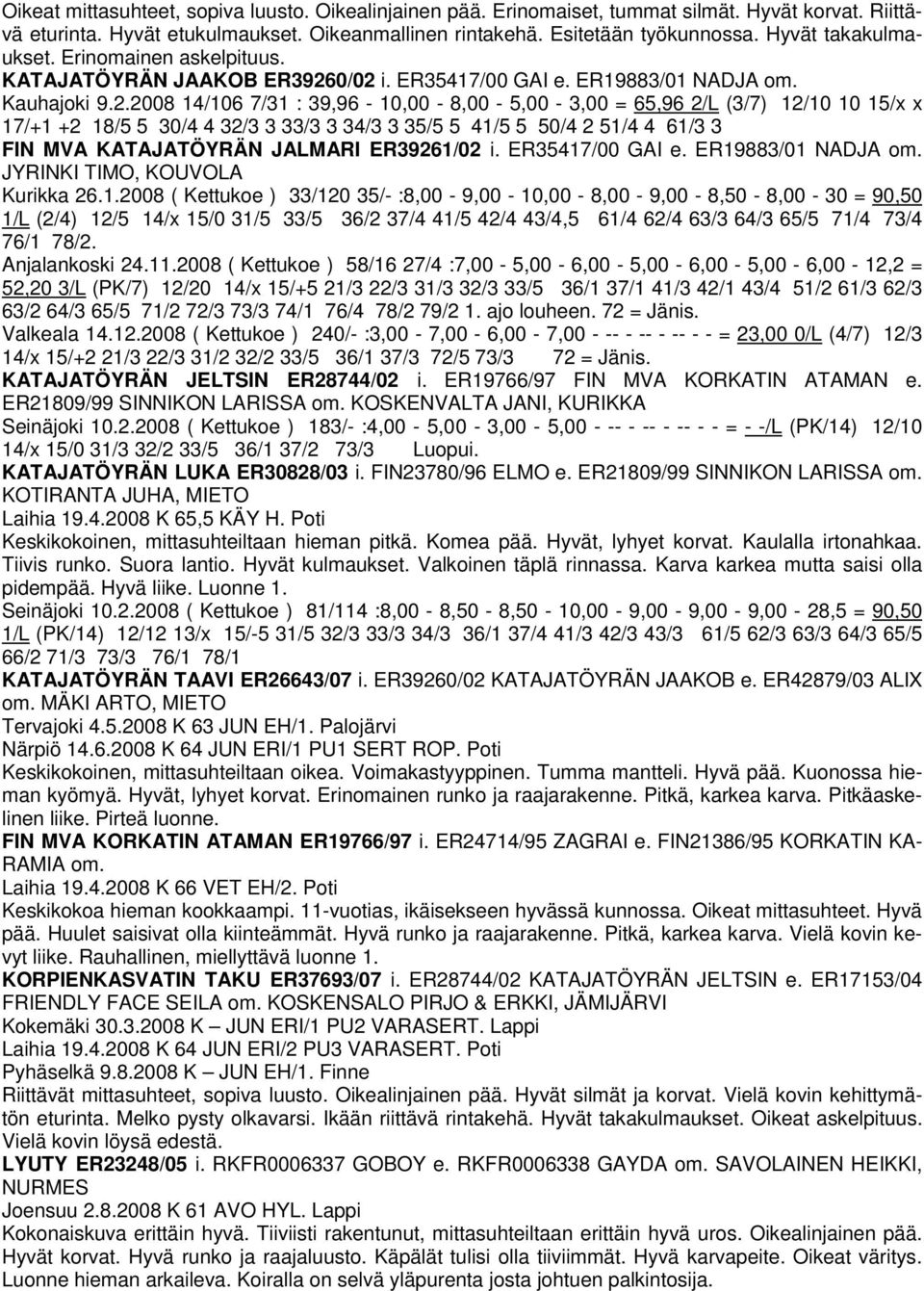 0/02 i. ER35417/00 GAI e. ER19883/01 NADJA om. Kauhajoki 9.2.2008 14/106 7/31 : 39,96-10,00-8,00-5,00-3,00 = 65,96 2/L (3/7) 12/10 10 15/x x 17/+1 +2 18/5 5 30/4 4 32/3 3 33/3 3 34/3 3 35/5 5 41/5 5