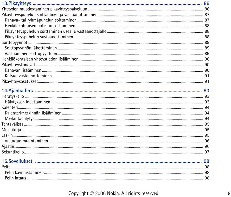 .. 89 Vastaaminen soittopyyntöön... 89 Henkilökohtaisen yhteystiedon lisääminen... 90 Pikayhteyskanavat... 90 Kanavan lisääminen... 90 Kutsun vastaanottaminen... 91 Pikayhteysasetukset... 91 14.