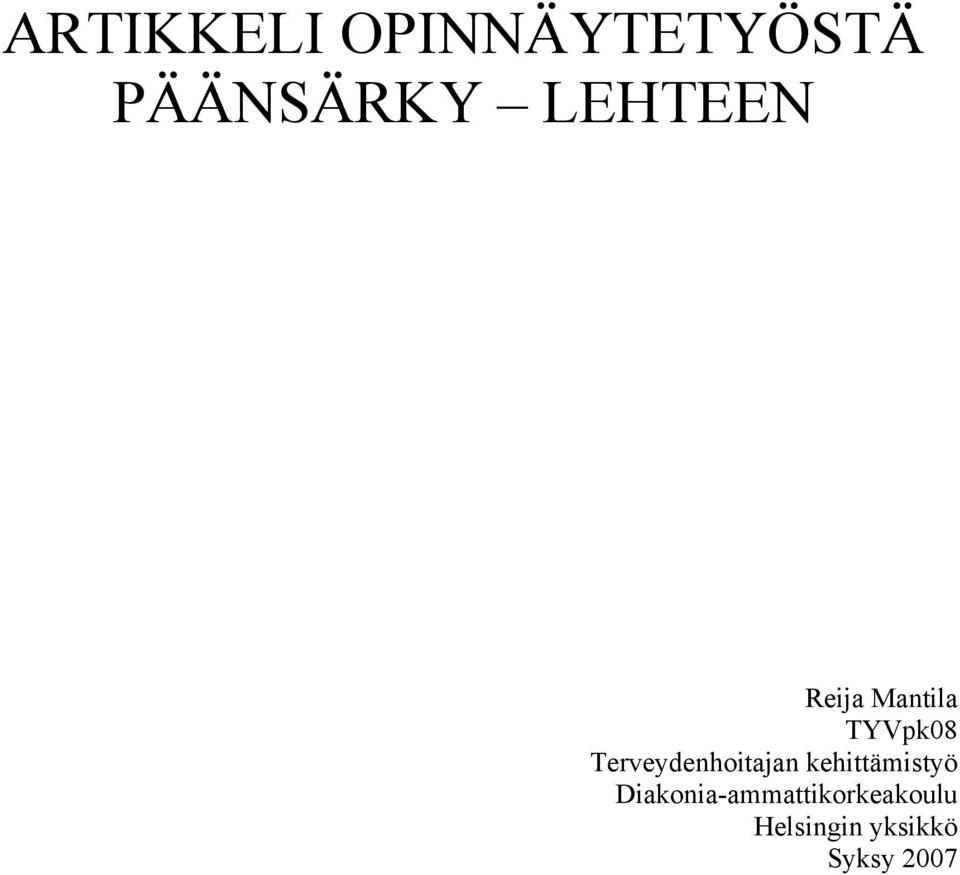 Terveydenhoitajan kehittämistyö