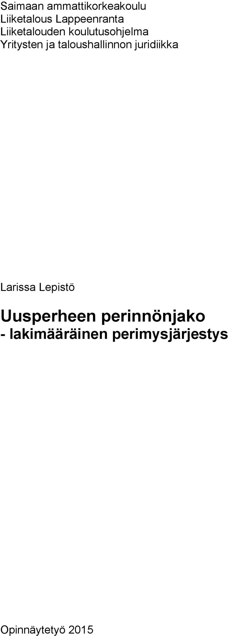 taloushallinnon juridiikka Larissa Lepistö