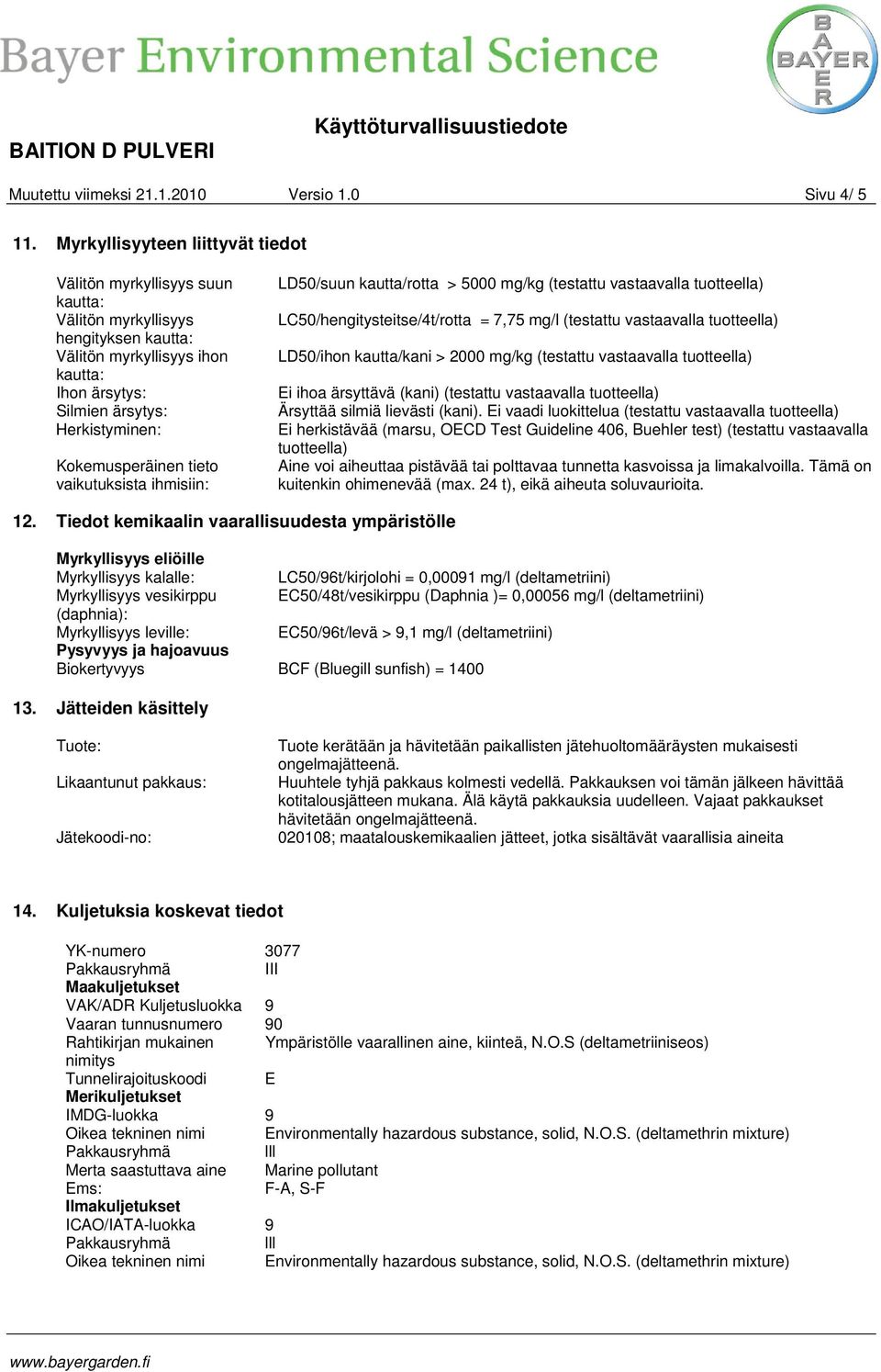 Kokemusperäinen tieto vaikutuksista ihmisiin: LD50/suun kautta/rotta > 5000 mg/kg (testattu vastaavalla tuotteella) LC50/hengitysteitse/4t/rotta = 7,75 mg/l (testattu vastaavalla tuotteella)