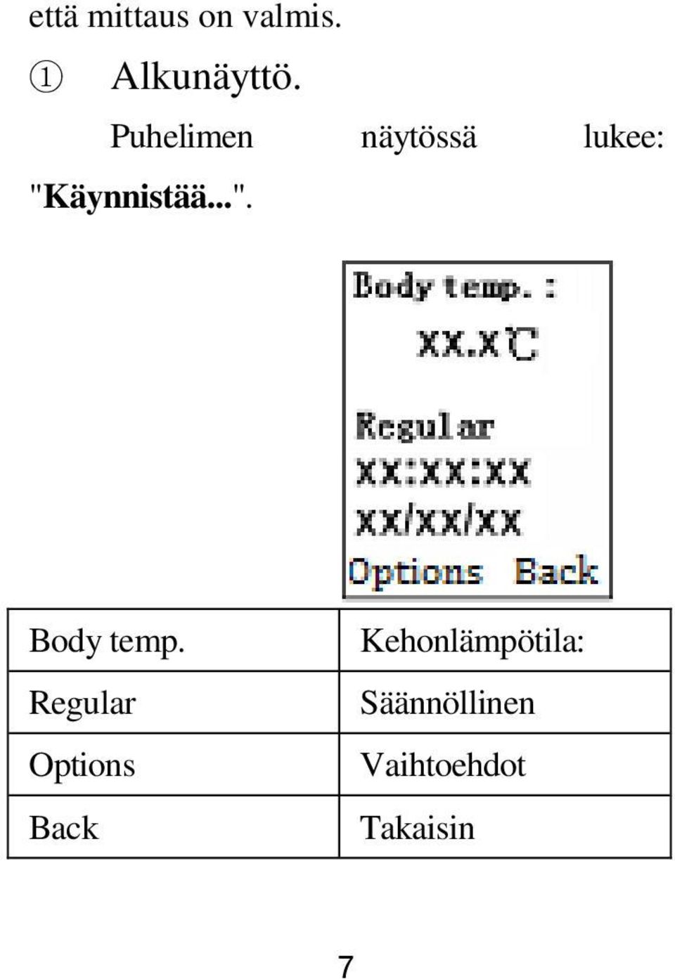 Regular Options Back Kehonlämpötila: