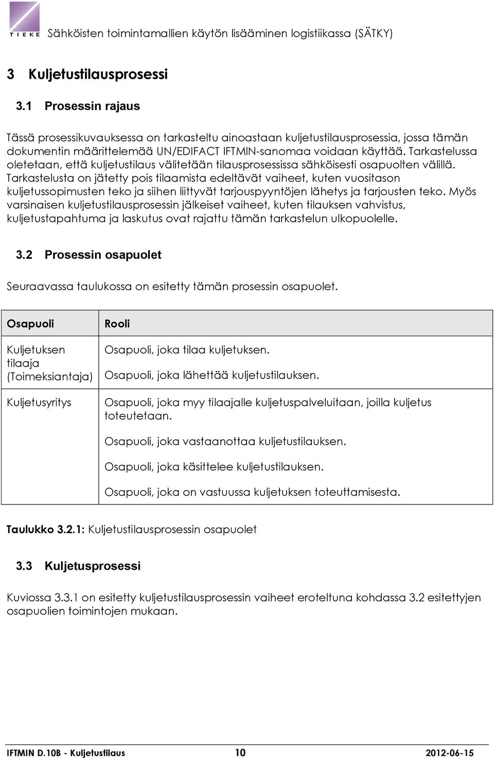 Tarkastelussa oletetaan, että kuljetustilaus välitetään tilausprosessissa sähköisesti osapuolten välillä.