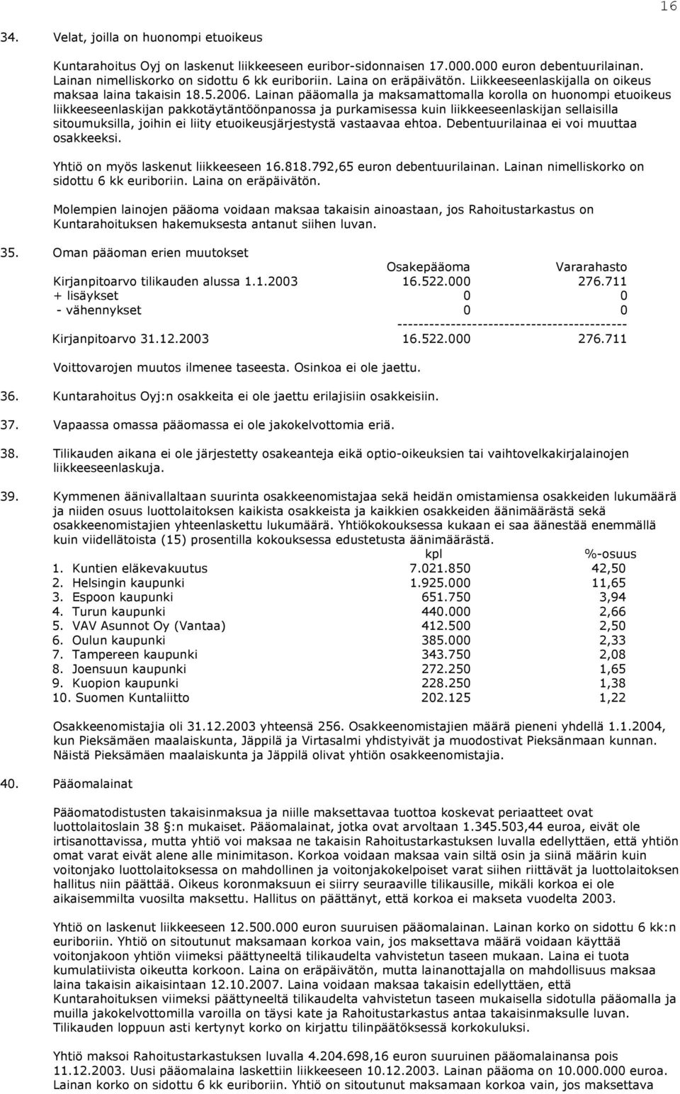 Lainan pääomalla ja maksamattomalla korolla on huonompi etuoikeus liikkeeseenlaskijan pakkotäytäntöönpanossa ja purkamisessa kuin liikkeeseenlaskijan sellaisilla sitoumuksilla, joihin ei liity