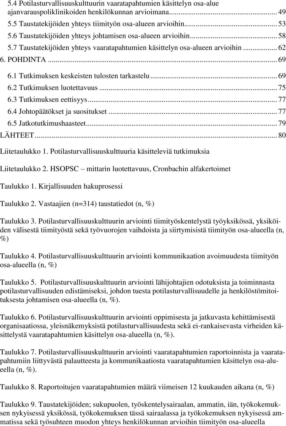 1 Tutkimuksen keskeisten tulosten tarkastelu... 69 6.2 Tutkimuksen luotettavuus... 75 6.3 Tutkimuksen eettisyys... 77 6.4 Johtopäätökset ja suositukset... 77 6.5 Jatkotutkimushaasteet... 79 LÄHTEET.