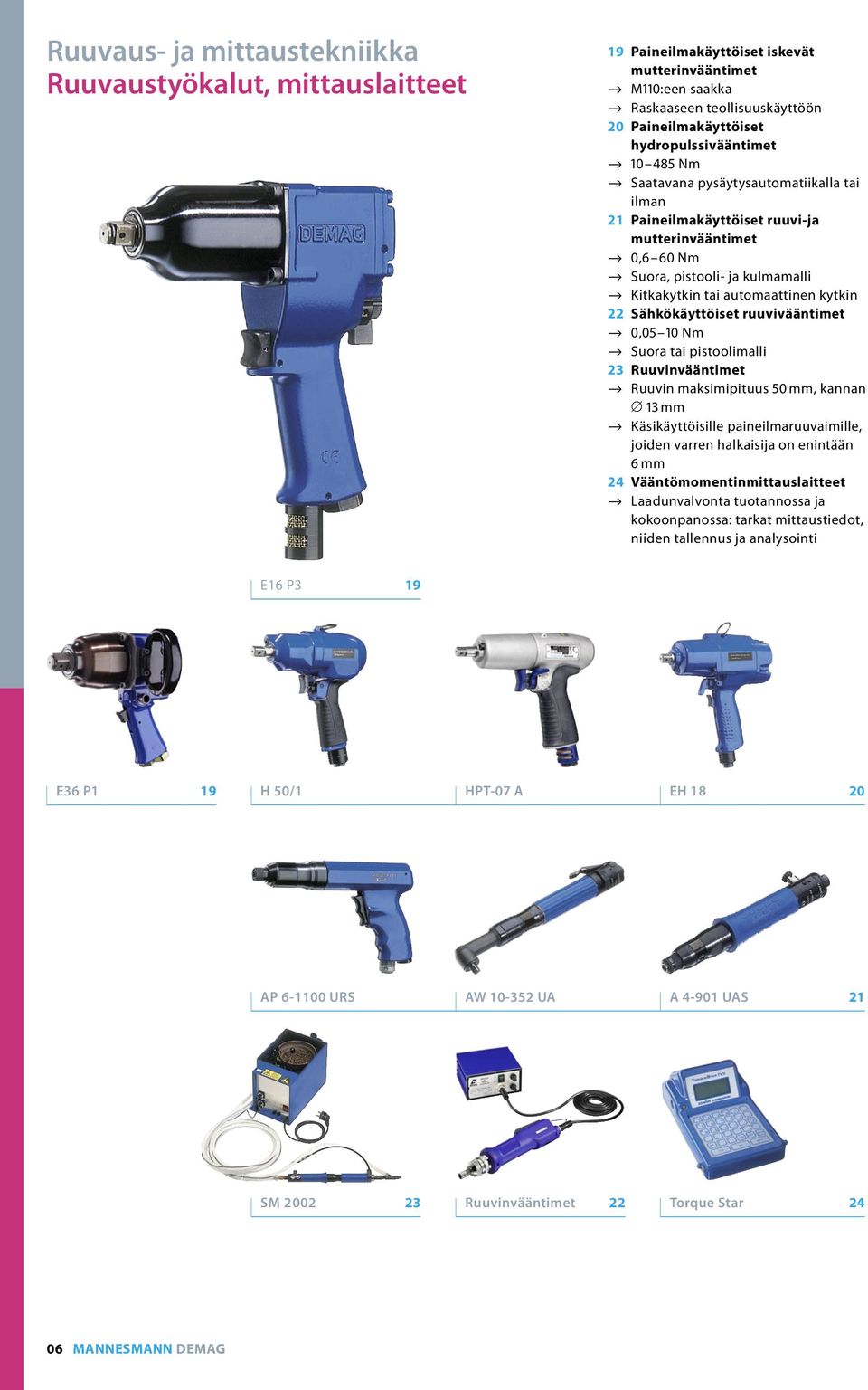 automaattinen kytkin 22 Sähkökäyttöiset ruuvivääntimet a 0,05 10 Nm a Suora tai pistoolimalli 23 Ruuvinvääntimet a Ruuvin maksimipituus 50 mm, kannan 13 mm a Käsikäyttöisille paineilmaruuvaimille,