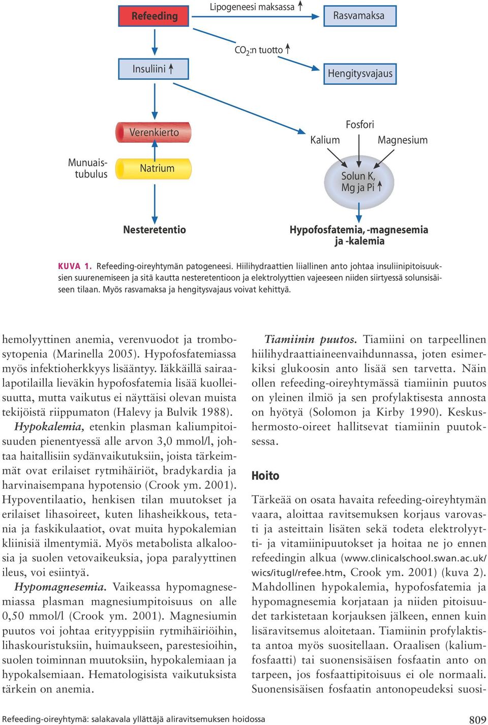 2001) (kuva 2). Mahdollinen hypokalemia, hypofosfatemia ja hypomagnesemia korjataan ja niiden pitoisuudet tarkistetaan korjauksen jälkeen, ennen kuin lisäravitsemus aloitetaan.