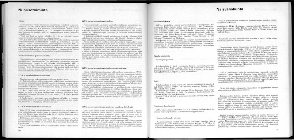 . 1. 1972 työryhmän suunnittelmaan Juhani Salmenkylän johdoll a V L:n nuorisotoiminnan tulevia periaatteita ja ohjelmaa. T ämä työryhmä sai työnsä valmiiksi 25. 4.